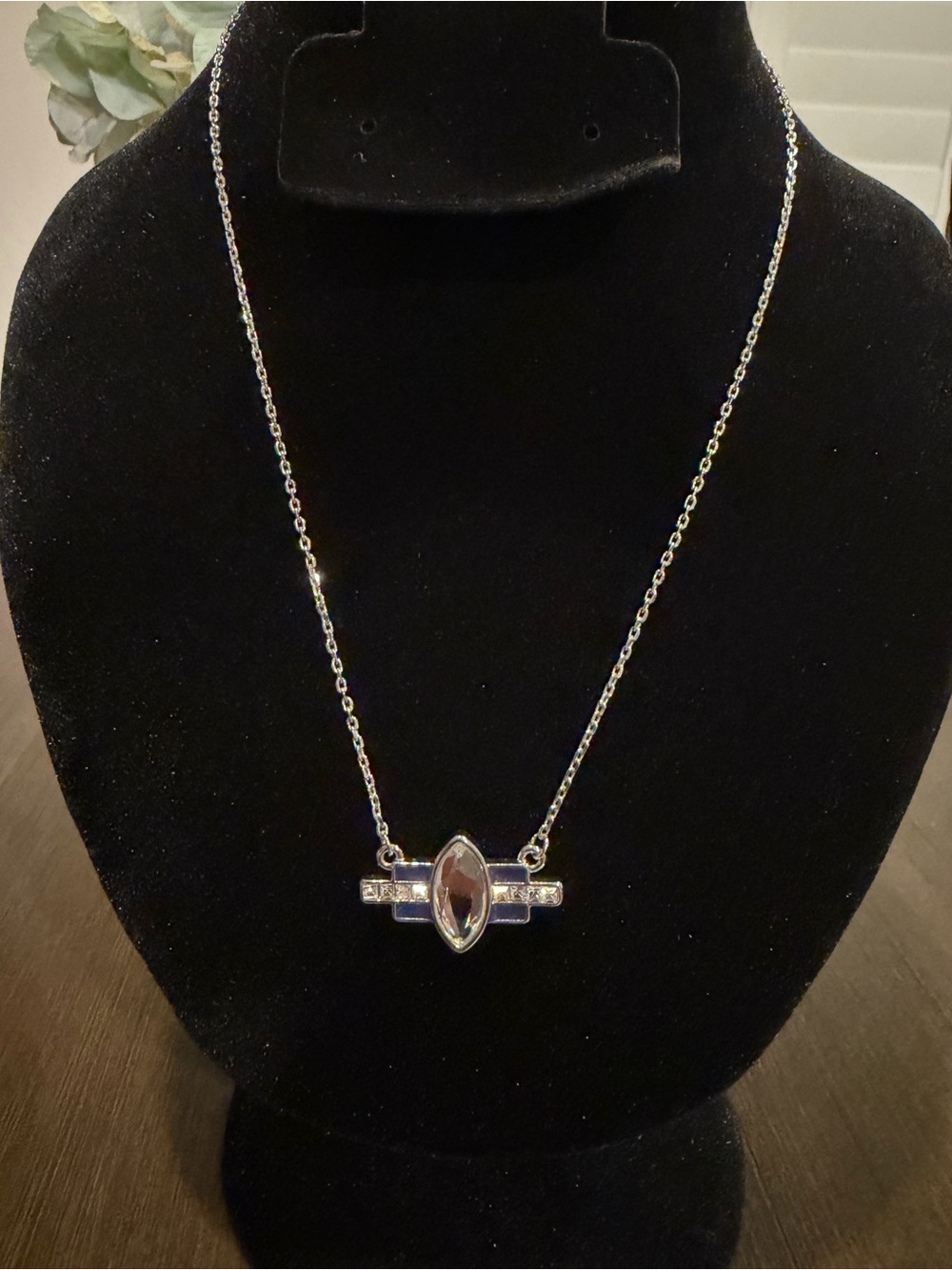 Lia Sophia Queue Silver Blue Art Deco Rhinestone Necklace